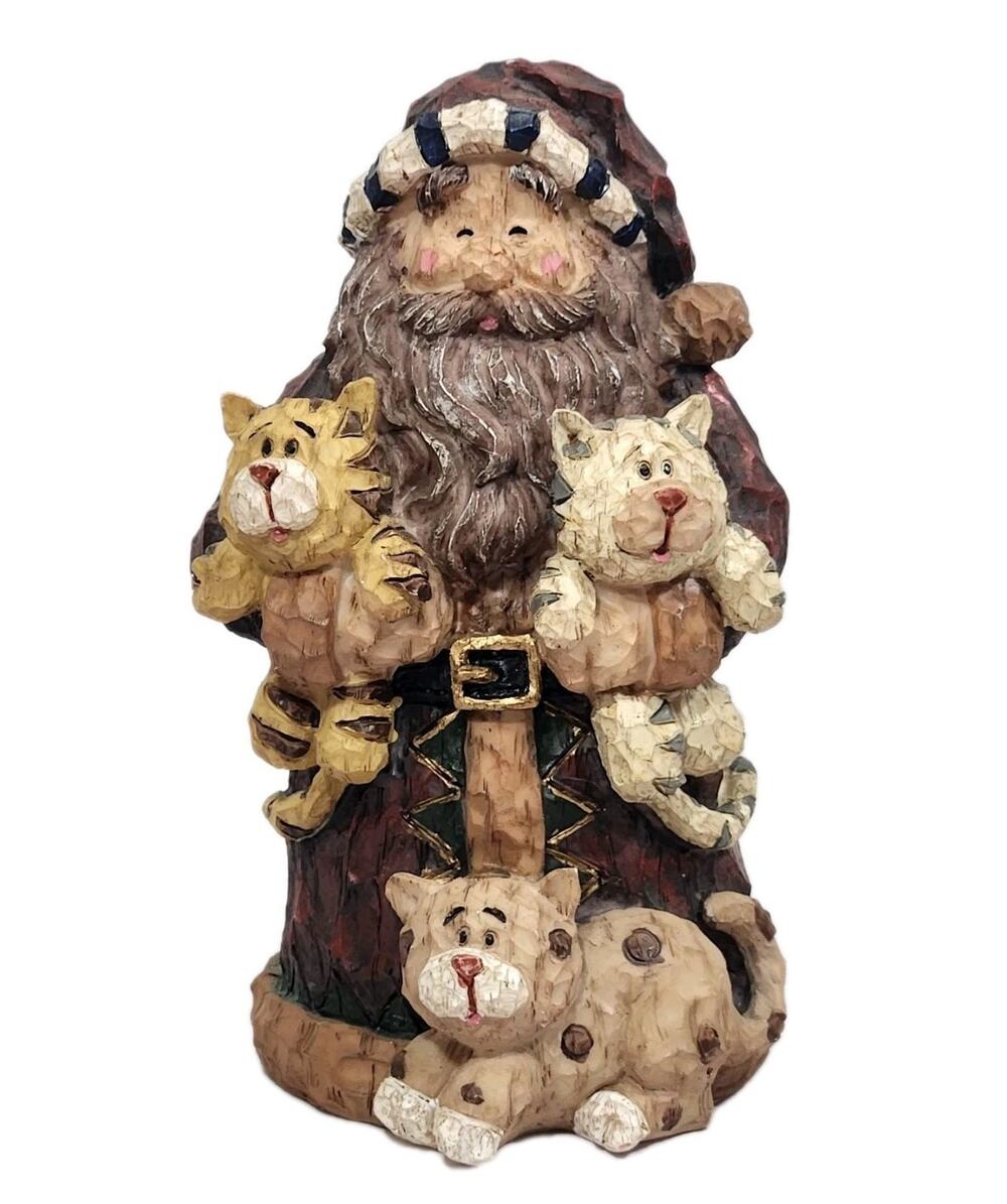 Santa Cats Figure Christmas Decor Carved Wood Look Resin Pet Lover Kitty Animal